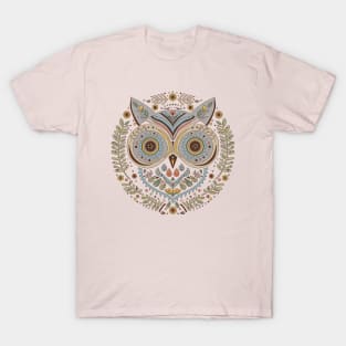 Graphic Scandinavian Owl and Leaves T-Shirt